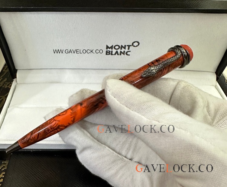 Best Replica Montblanc Red Ballpoint Pen Black Snake Trim